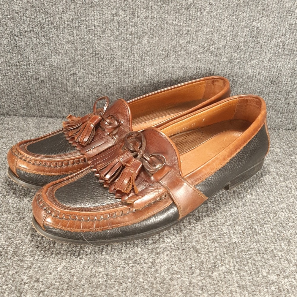 VTG Johnston Murphy Made in Italy Two Tone Kiltie Tassel Loafers Mens 11N Dress